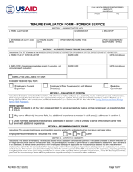 Document preview: Form AID400-25 Tenure Evaluation Form - Foreign Service