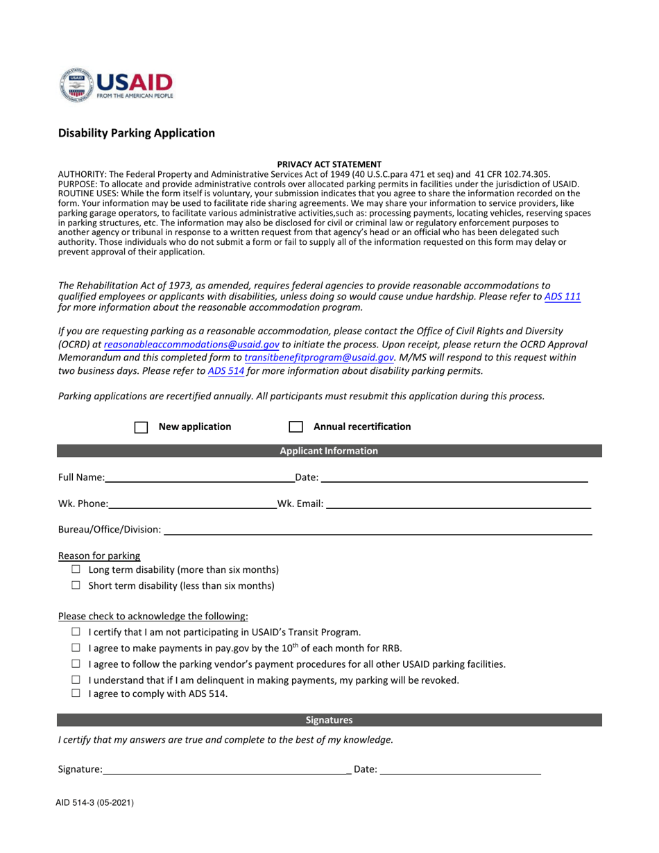 Form AID514-3 Disability Parking Application, Page 1