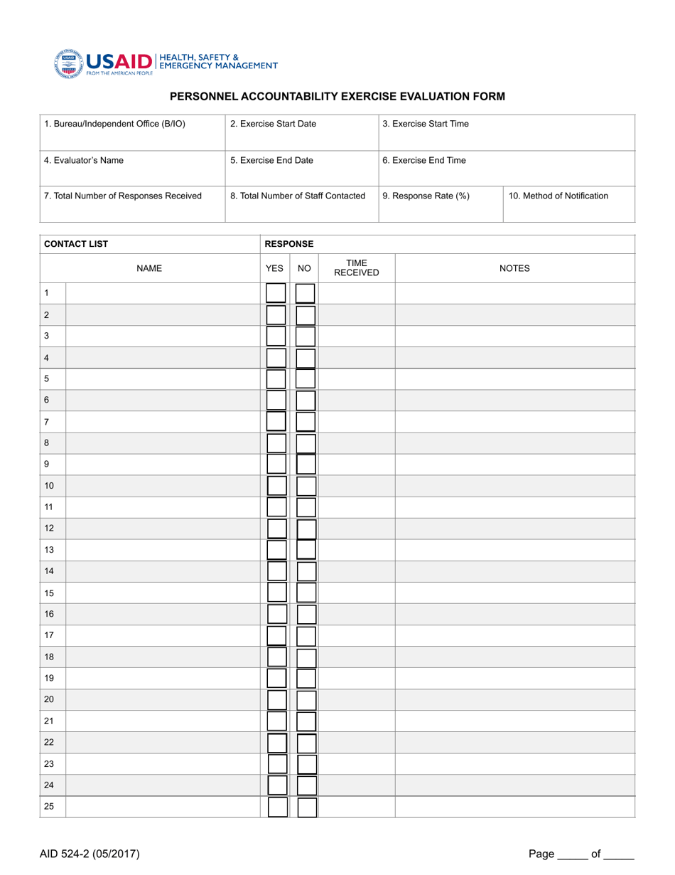 Form AID524-2 Personnel Accountability Exercise Evaluation Form, Page 1