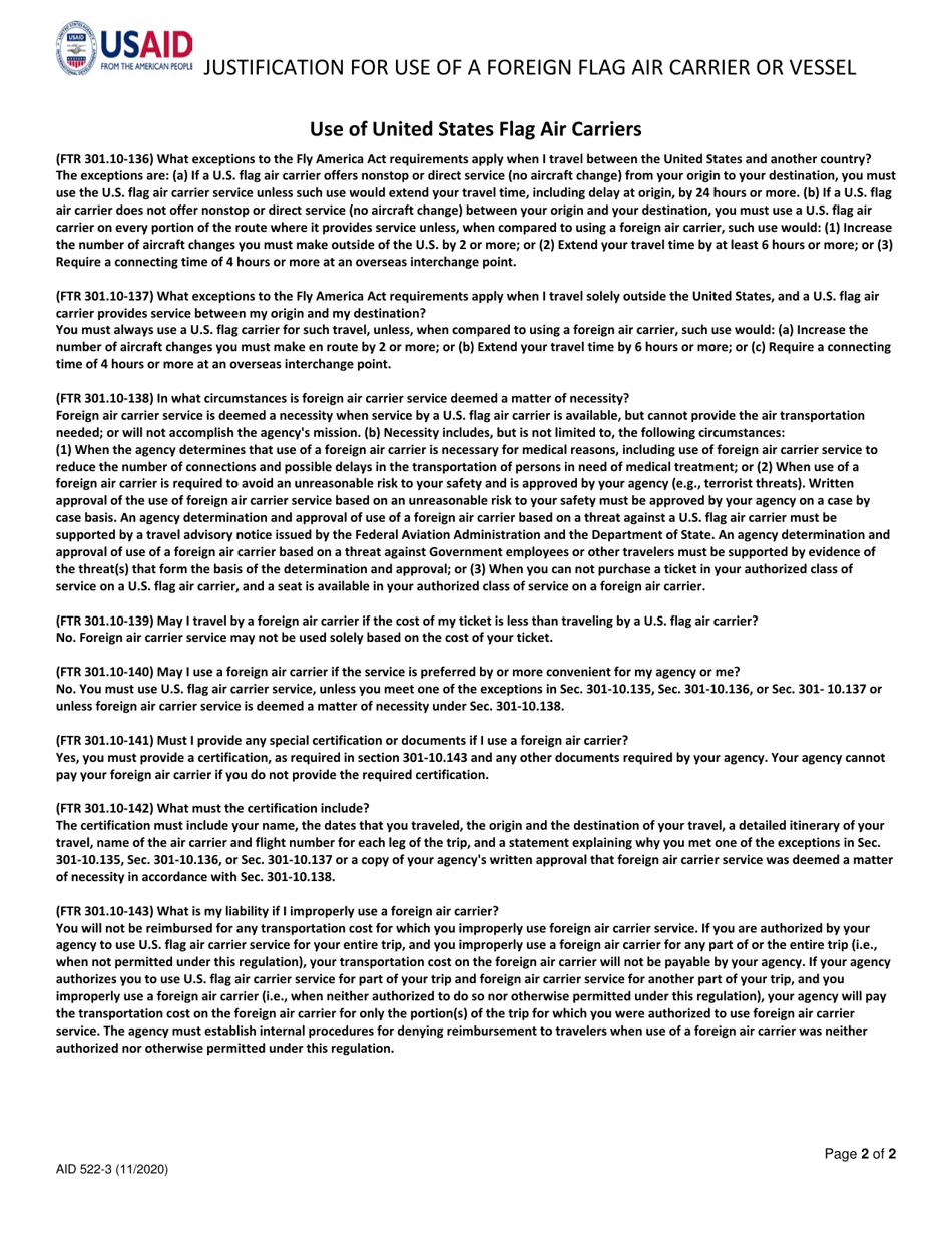 Form AID522-3 Justification for Use of a Foreign Flag Air Carrier or Vessel, Page 2