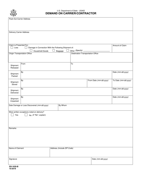 Form DS-1620-B Demand on Carrier/Contractor