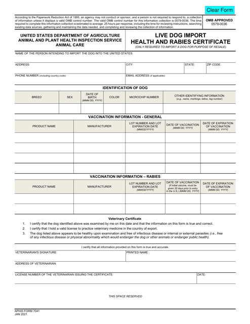 APHIS Form 7041  Printable Pdf