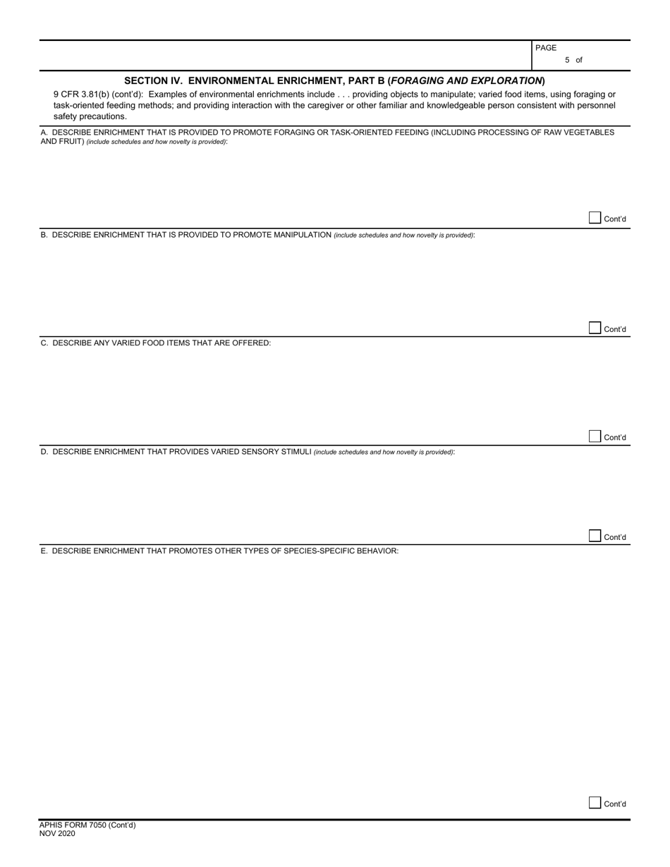 APHIS Form 7050 Environment Enhancement Program for Nonhuman Primates, Page 5