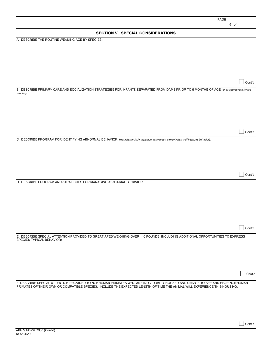 APHIS Form 7050 Environment Enhancement Program for Nonhuman Primates, Page 6