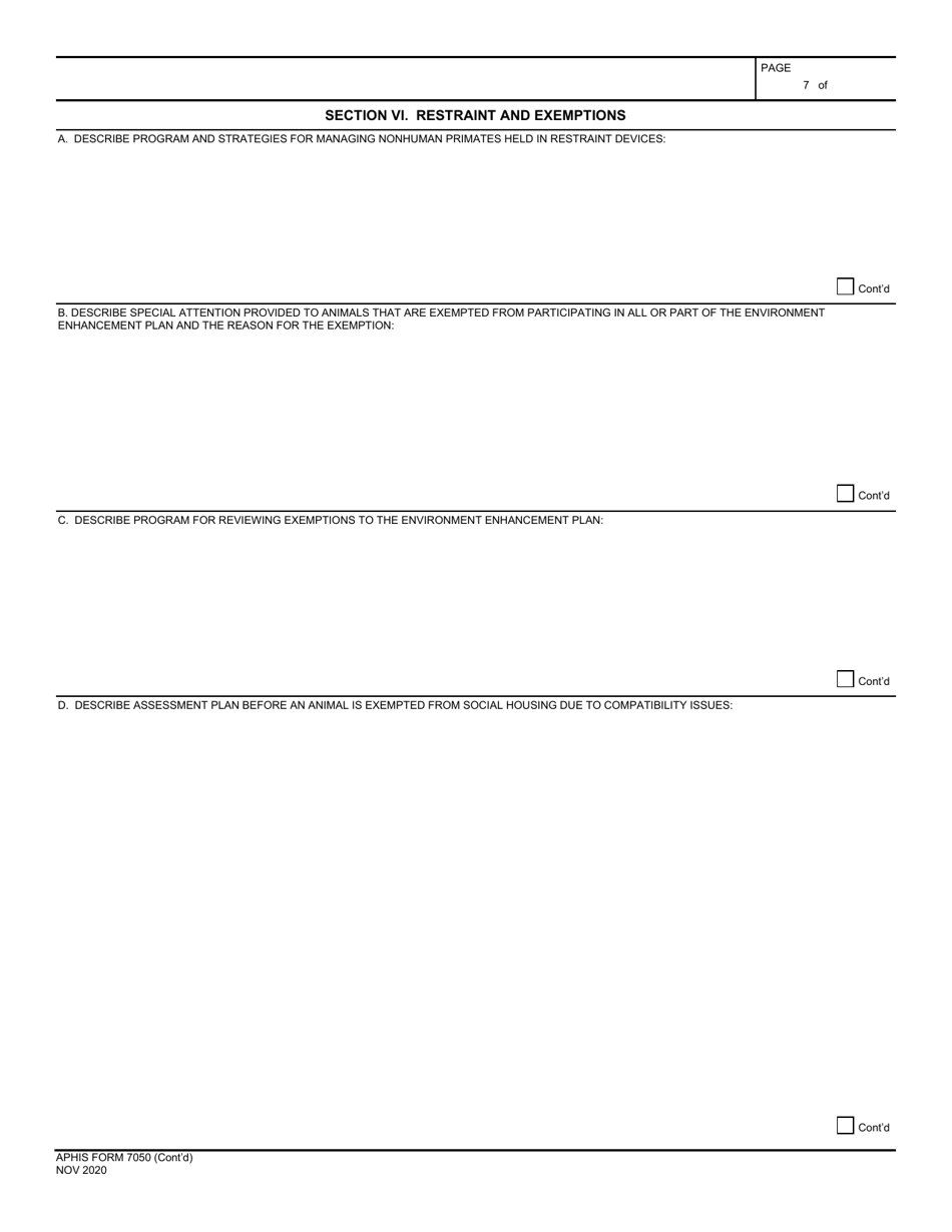 APHIS Form 7050 Environment Enhancement Program for Nonhuman Primates, Page 7