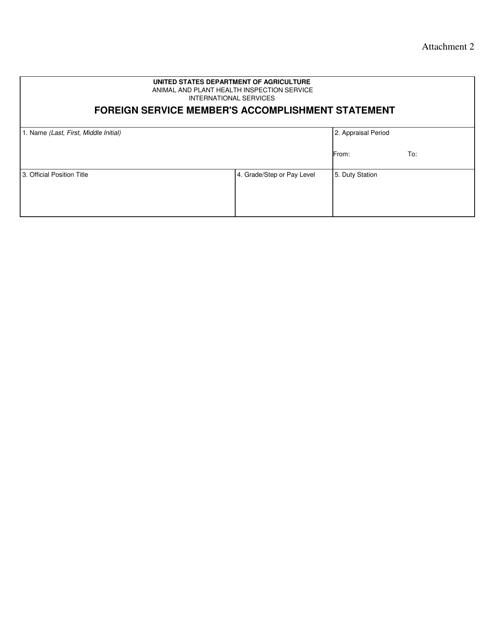 Document preview: IS Form 437-R Attachment 2 Foreign Service Member's Accomplishment Statement