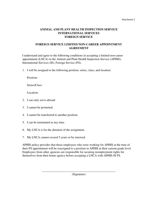 IS Form 11 Attachment 2 Foreign Service Limited Non-career Appointment Agreement