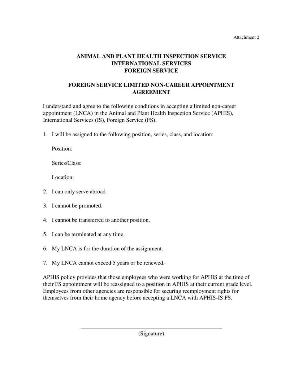IS Form 11 Attachment 2 Foreign Service Limited Non-career Appointment Agreement, Page 1