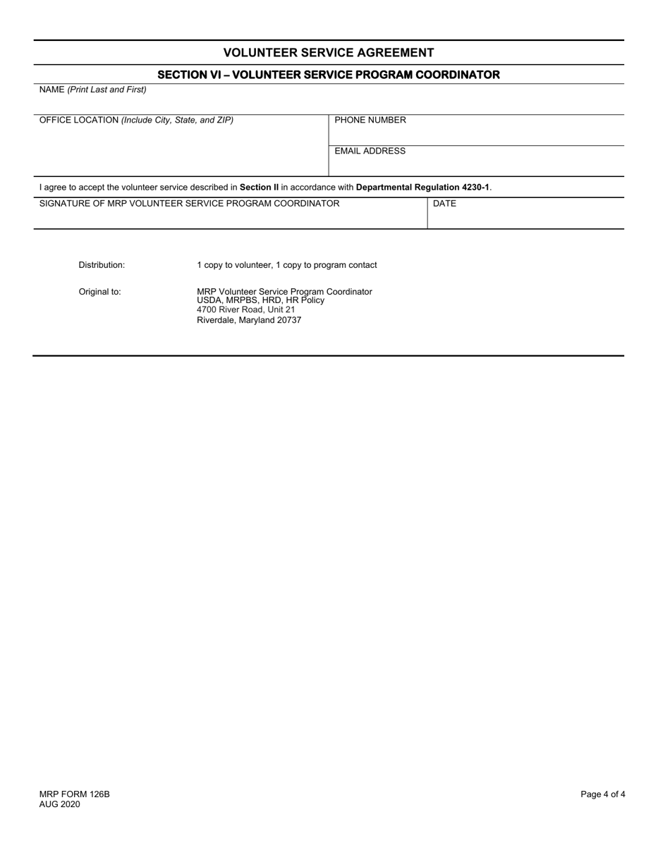 MRP Form 126B Volunteer Service Agreement, Page 4