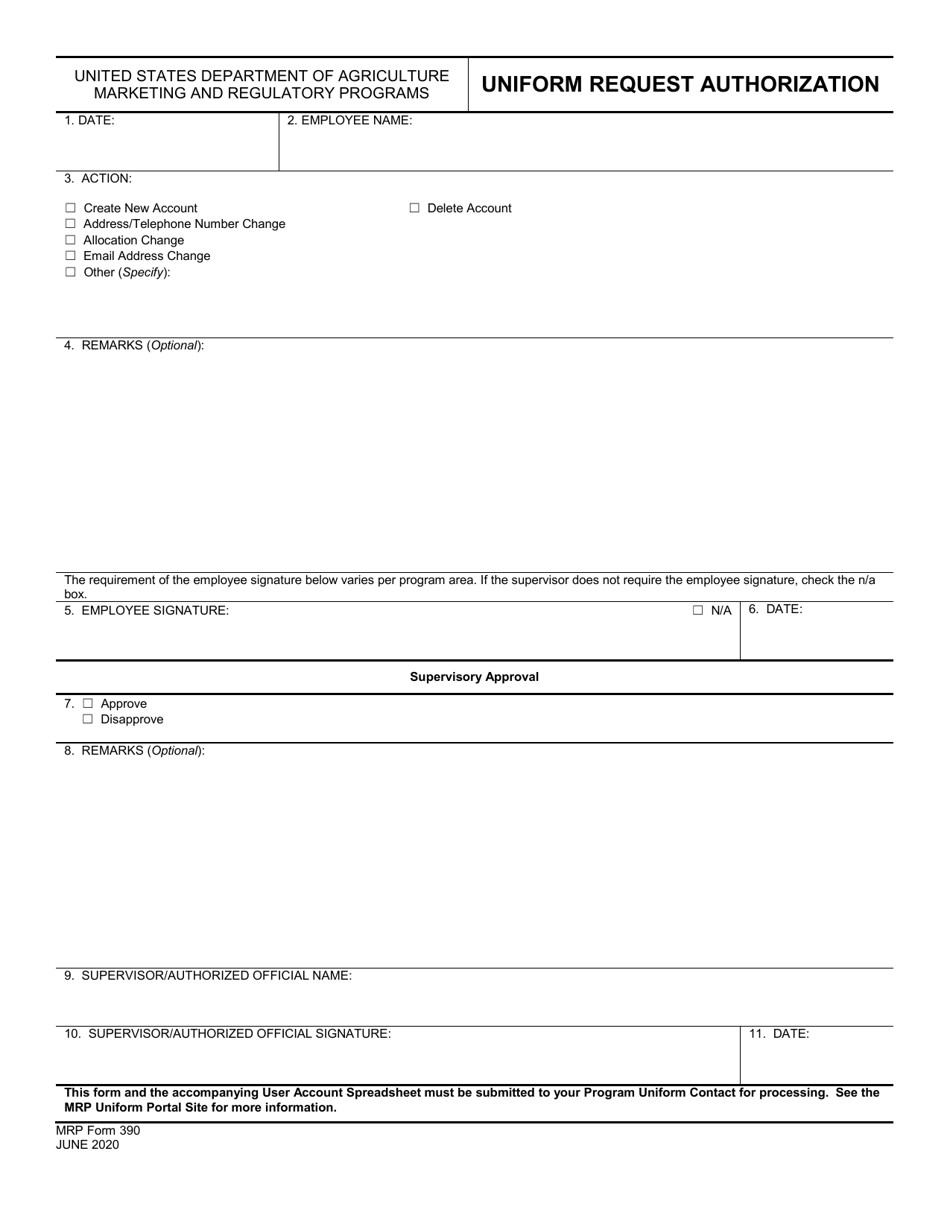 MRP Form 390 Uniform Request Authorization, Page 1