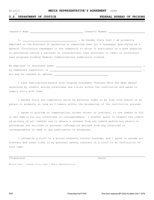 Form BP-A0232 Media Representative's Agreement (English/Spanish)