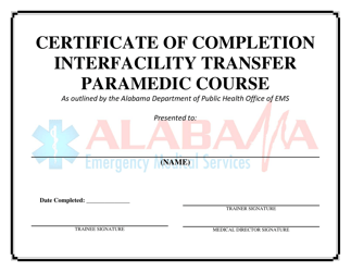 Document preview: Certificate of Completion - Interfacility Transfer Paramedic Course - Alabama