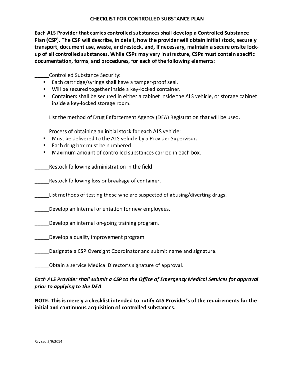 Checklist for Controlled Substance Plan - Alabama, Page 1