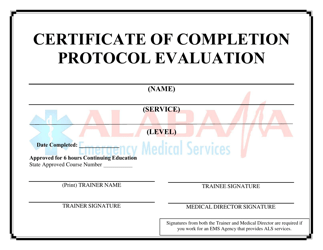 Document preview: Certificate of Completion Protocol Evaluation - Alabama