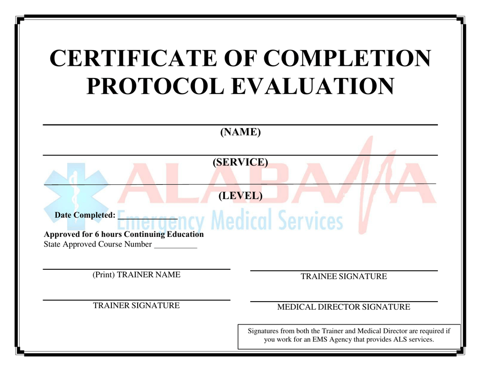 Certificate of Completion Protocol Evaluation - Alabama, Page 1