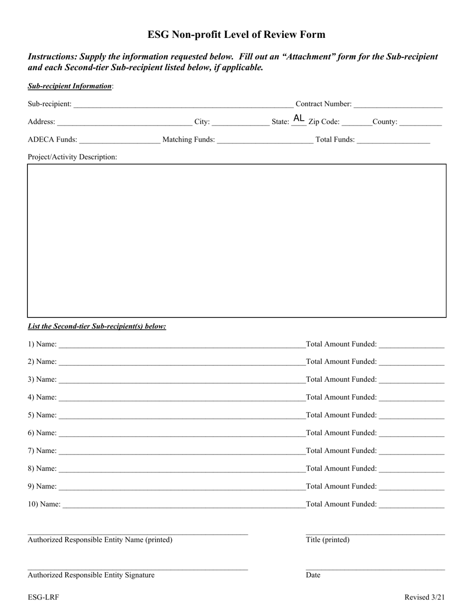 Form ESG-LRF - Fill Out, Sign Online and Download Fillable PDF, Alabama ...