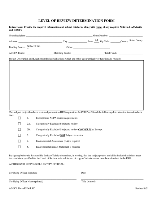 ADECA Form ENV-LRD Level of Review Determination Form - Alabama
