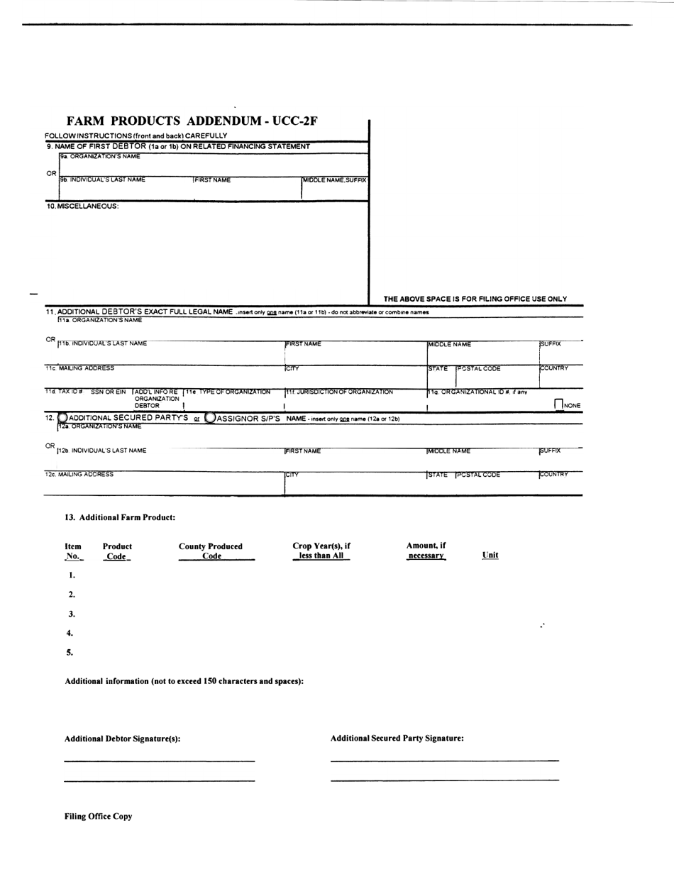 Form UCC-2F Farm Products Addendum - Alabama, Page 1