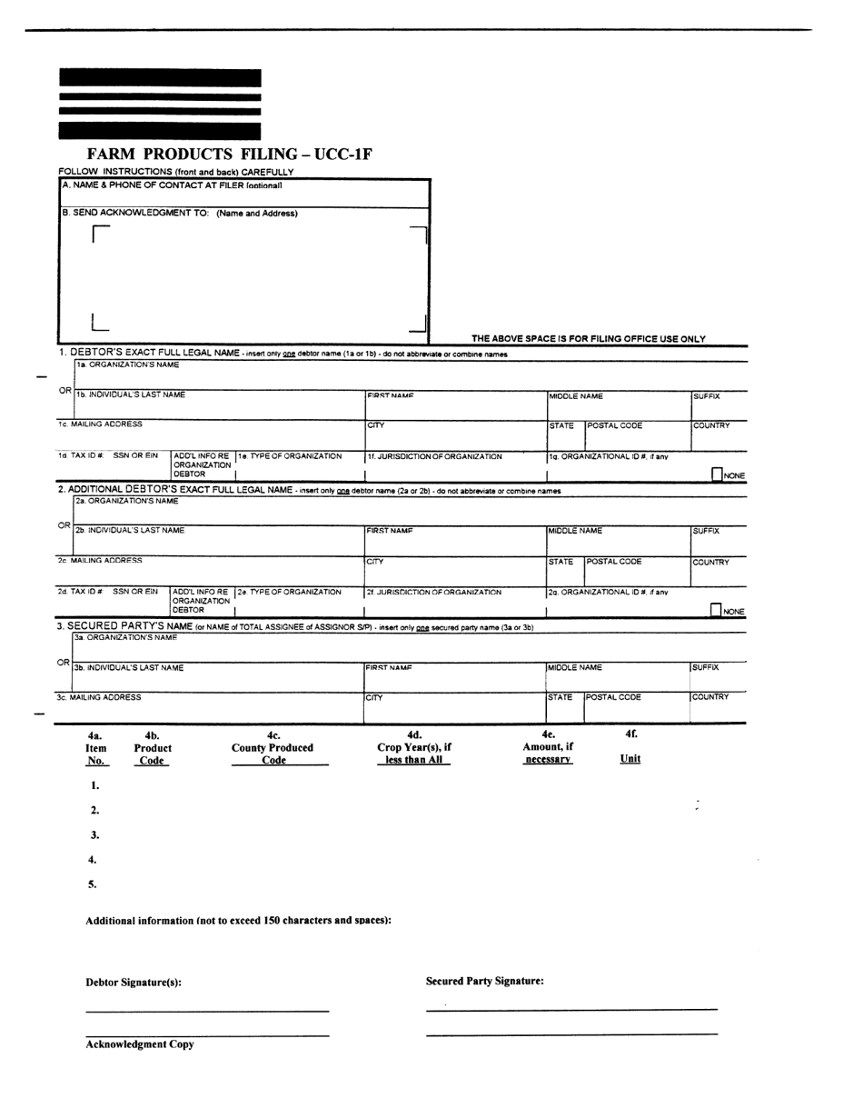 Form UCC-1F Farm Products Filing - Alabama, Page 2