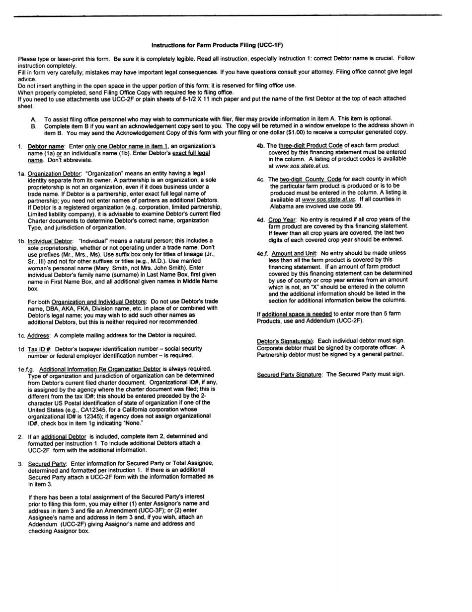 Form UCC-1F Farm Products Filing - Alabama, Page 5