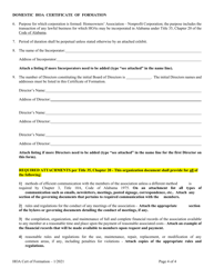 Homeowners&#039; Association (Hoa) Domestic Nonprofit Corporation Certificate of Formation - Alabama, Page 2