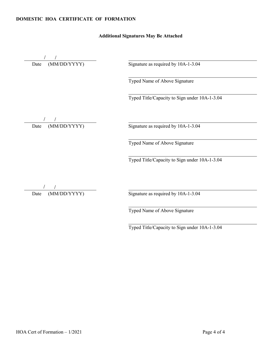 Homeowners Association (Hoa) Domestic Nonprofit Corporation Certificate of Formation - Alabama, Page 4