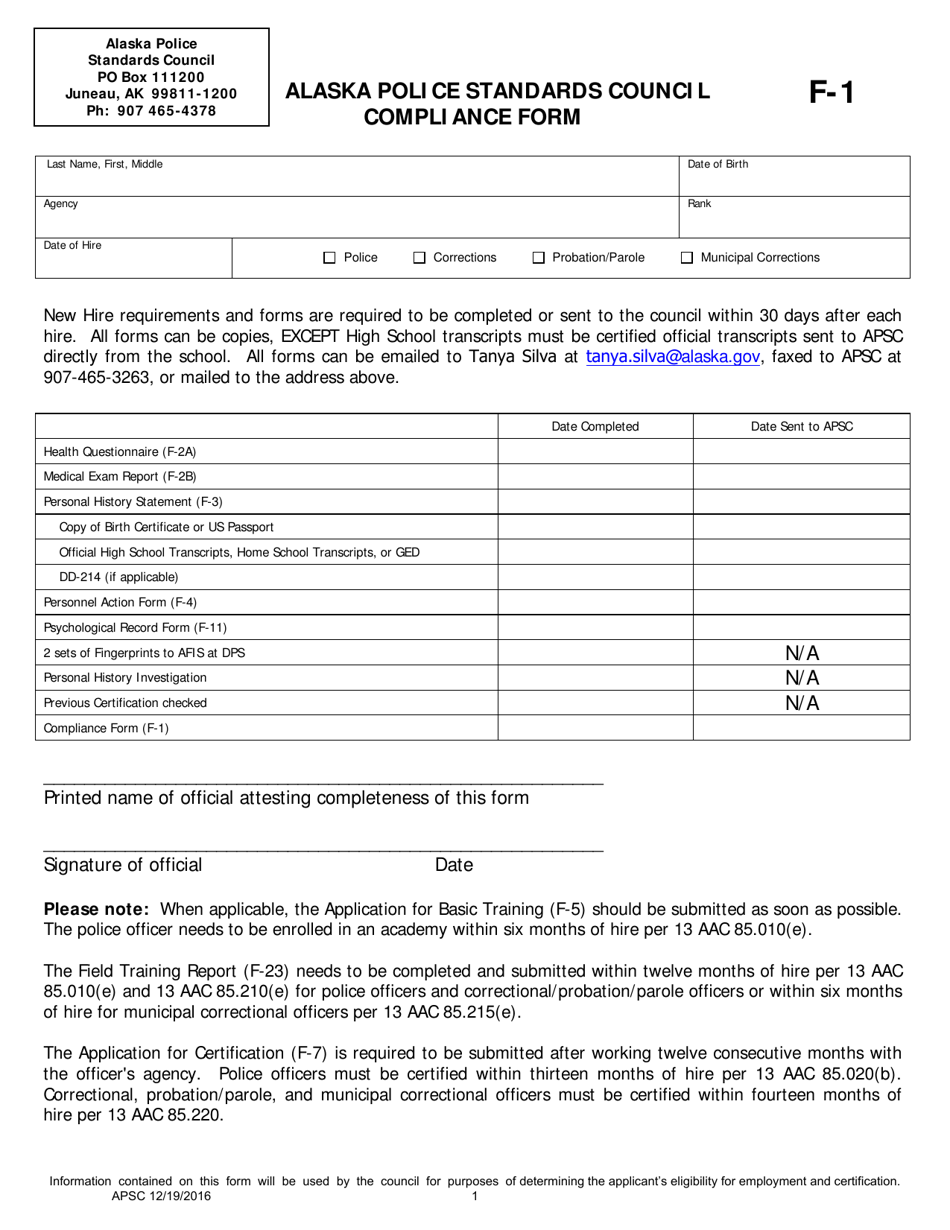 Form F1 Fill Out, Sign Online and Download Fillable PDF, Alaska