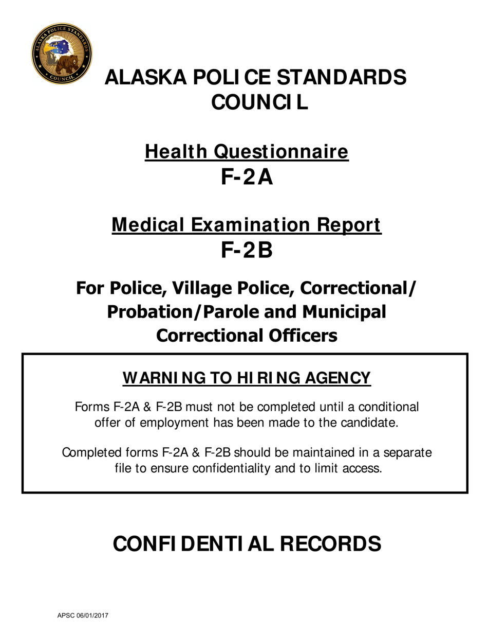 Form F-2A Health Questionnaire - Alaska, Page 1
