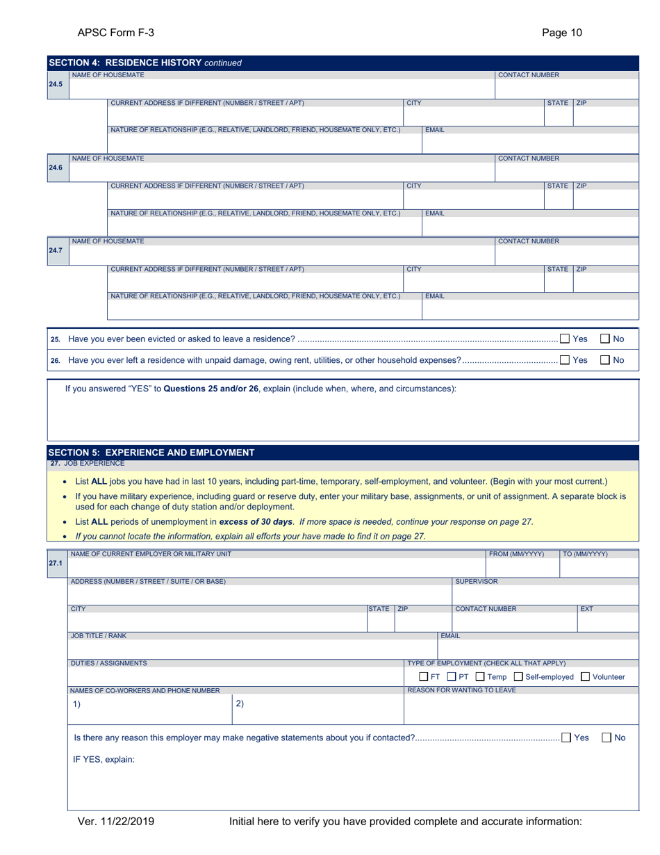 APSC Form F-3 Personal History Statement - Alaska, Page 10
