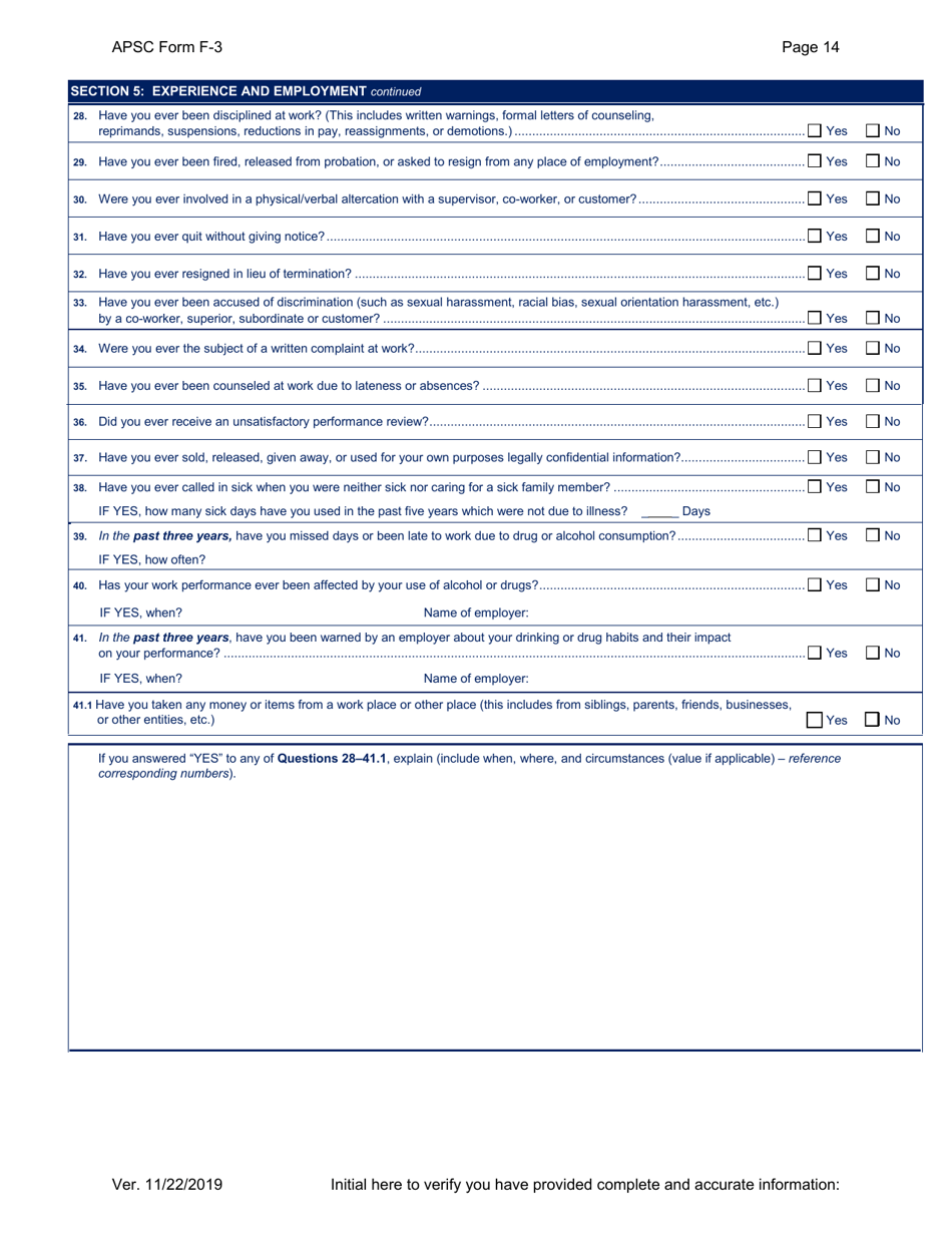 APSC Form F-3 Personal History Statement - Alaska, Page 14