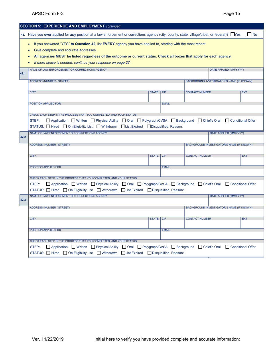 APSC Form F-3 Personal History Statement - Alaska, Page 15