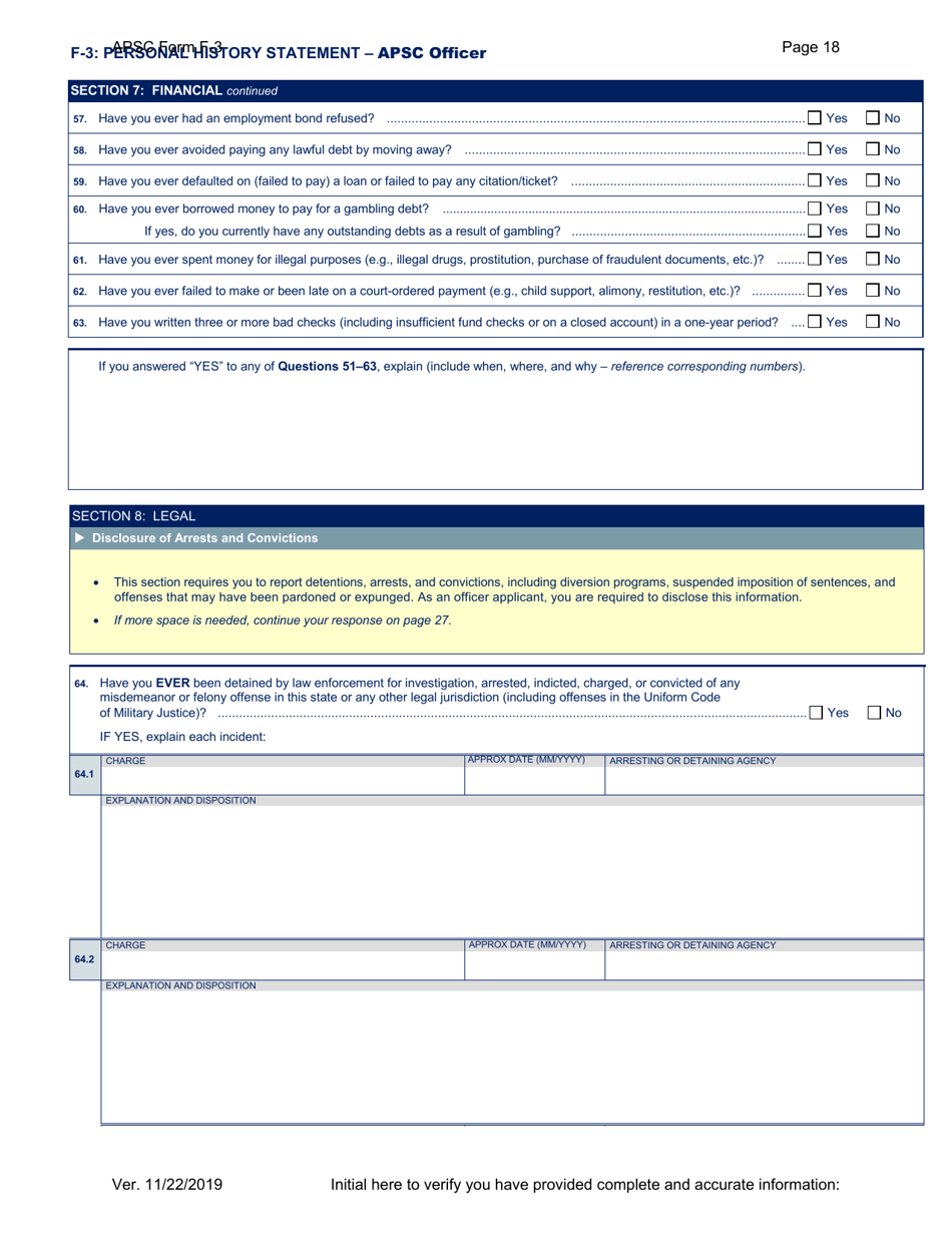 APSC Form F-3 Personal History Statement - Alaska, Page 18