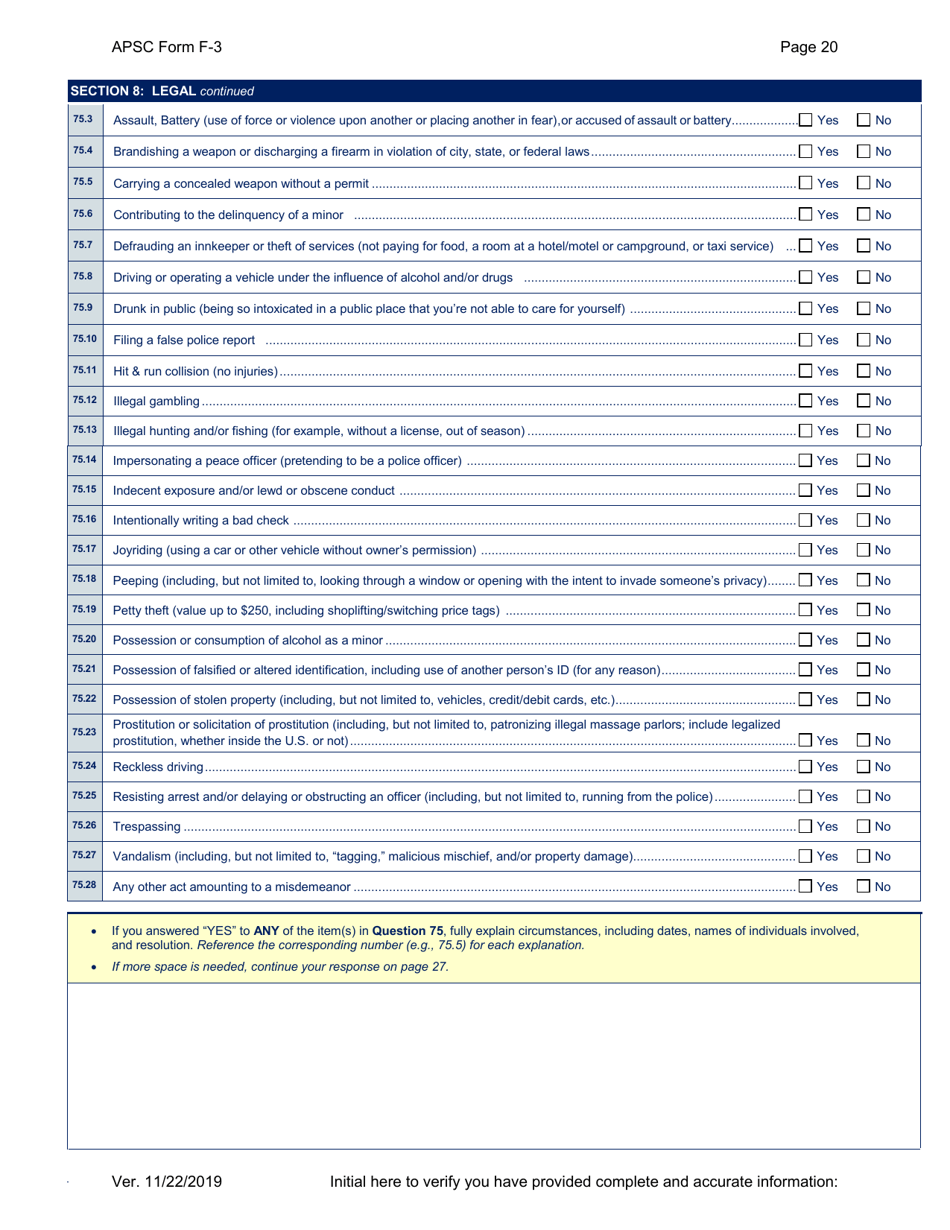 APSC Form F-3 Personal History Statement - Alaska, Page 20