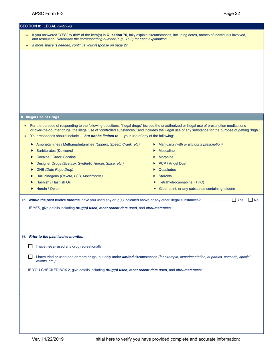 APSC Form F-3 Personal History Statement - Alaska, Page 22
