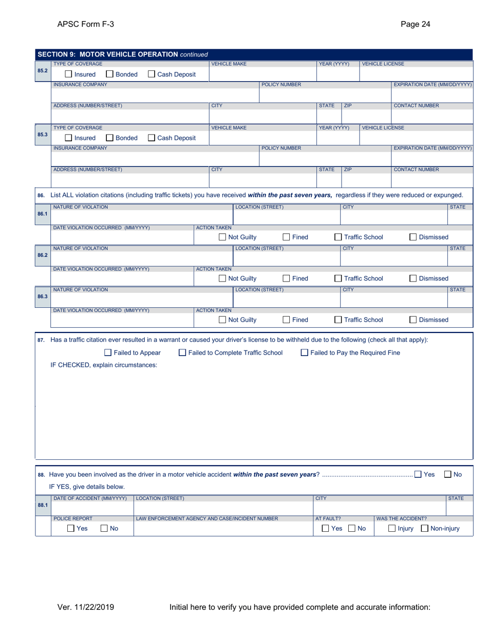 APSC Form F-3 Personal History Statement - Alaska, Page 24