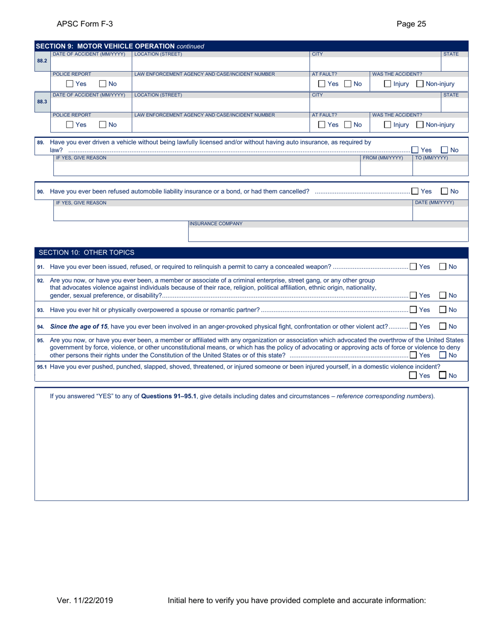 APSC Form F-3 Personal History Statement - Alaska, Page 25