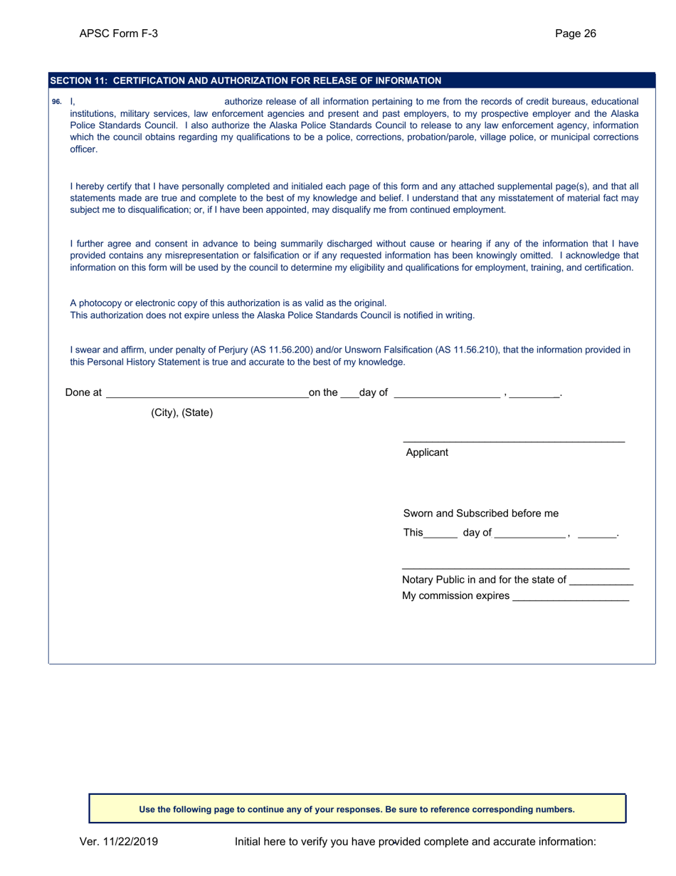 APSC Form F-3 Personal History Statement - Alaska, Page 26