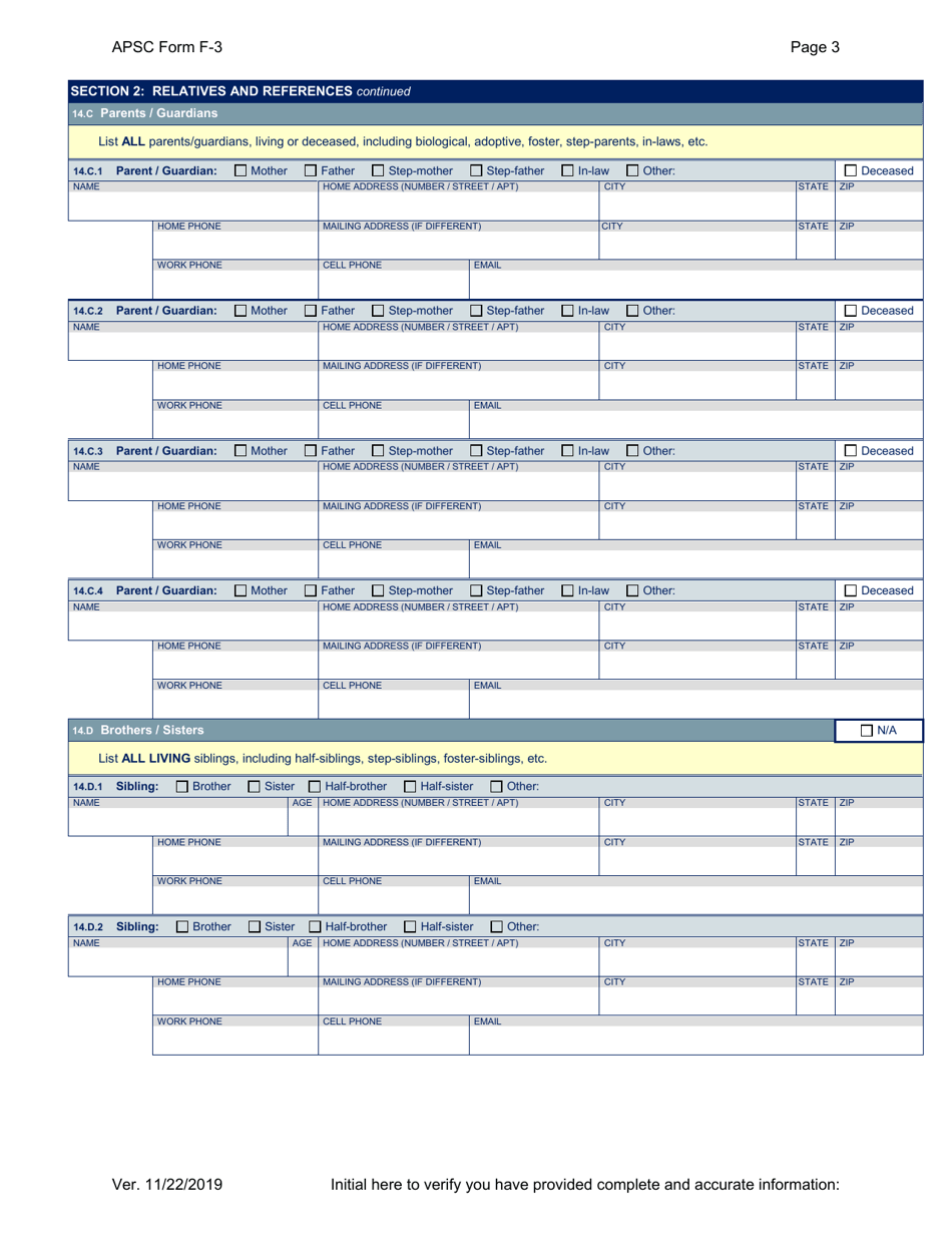 APSC Form F-3 Personal History Statement - Alaska, Page 3