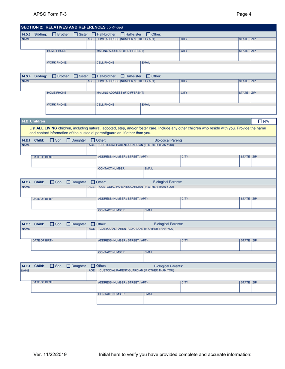 APSC Form F-3 Personal History Statement - Alaska, Page 4