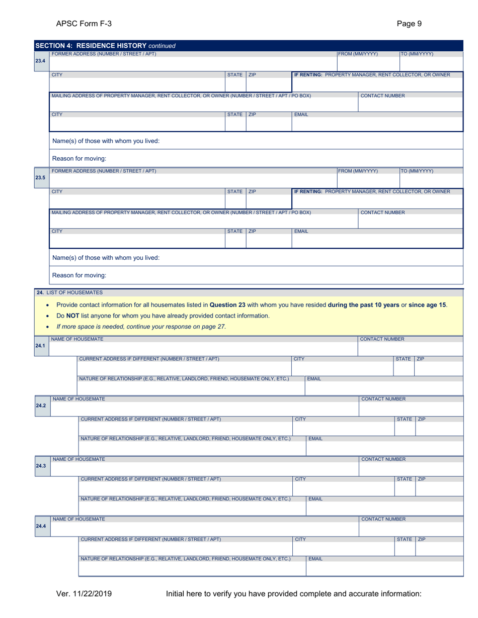APSC Form F-3 Personal History Statement - Alaska, Page 9