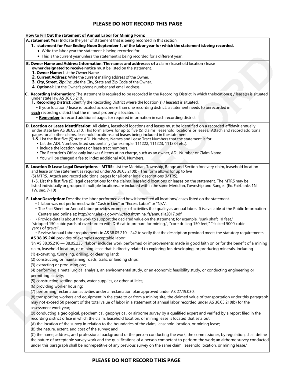 Form 102-4065 Statement of Annual Labor for Mining - Alaska, Page 3