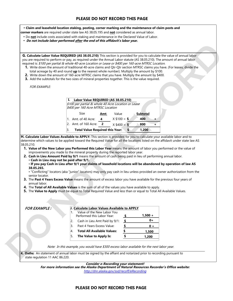 Form 102-4065 Statement of Annual Labor for Mining - Alaska, Page 4