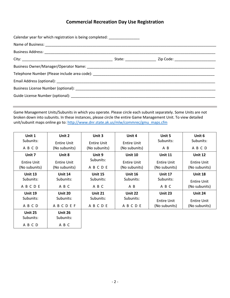 Commercial Recreation Day Use Registration - Alaska, Page 2
