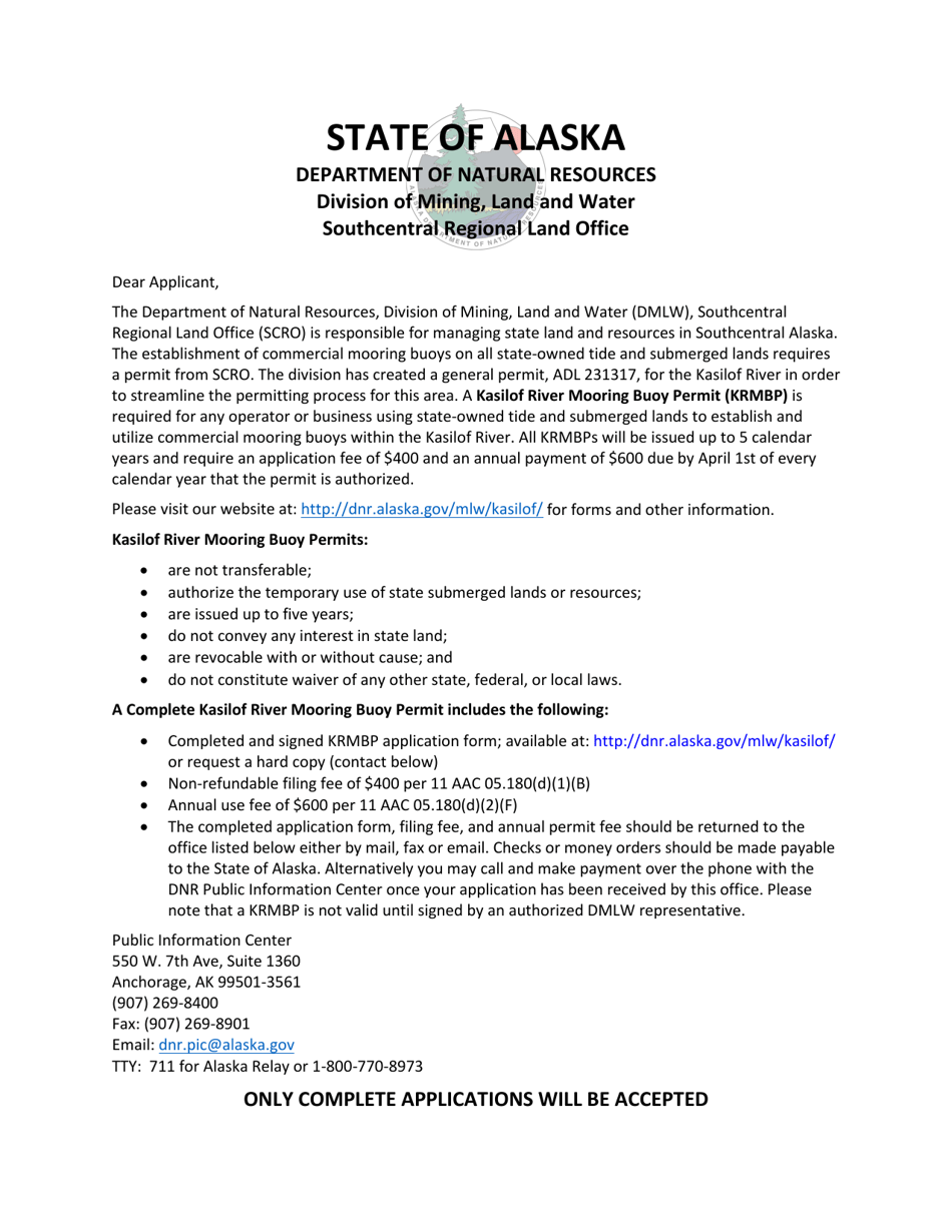 Alaska Kasilof River Mooring BuoyGeneral Permit Fill Out, Sign