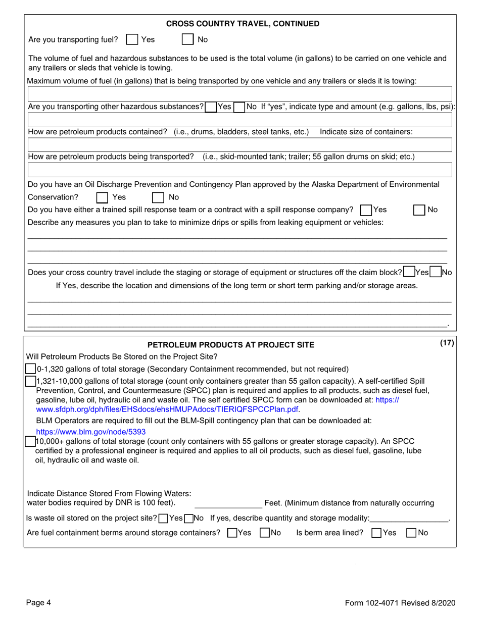 Form 102-4071 Application for Permits to Mine - Alaska, Page 10