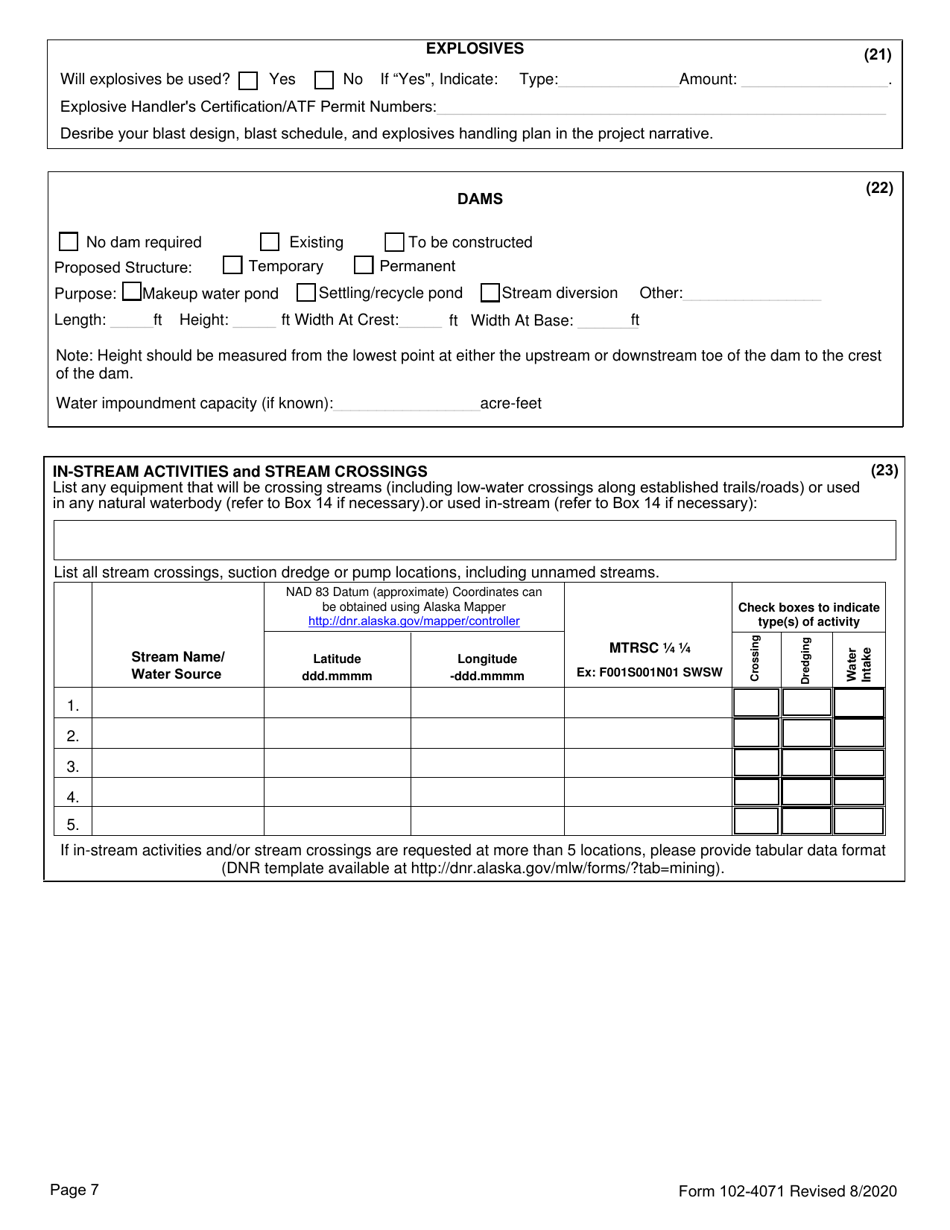 Form 102-4071 Application for Permits to Mine - Alaska, Page 13