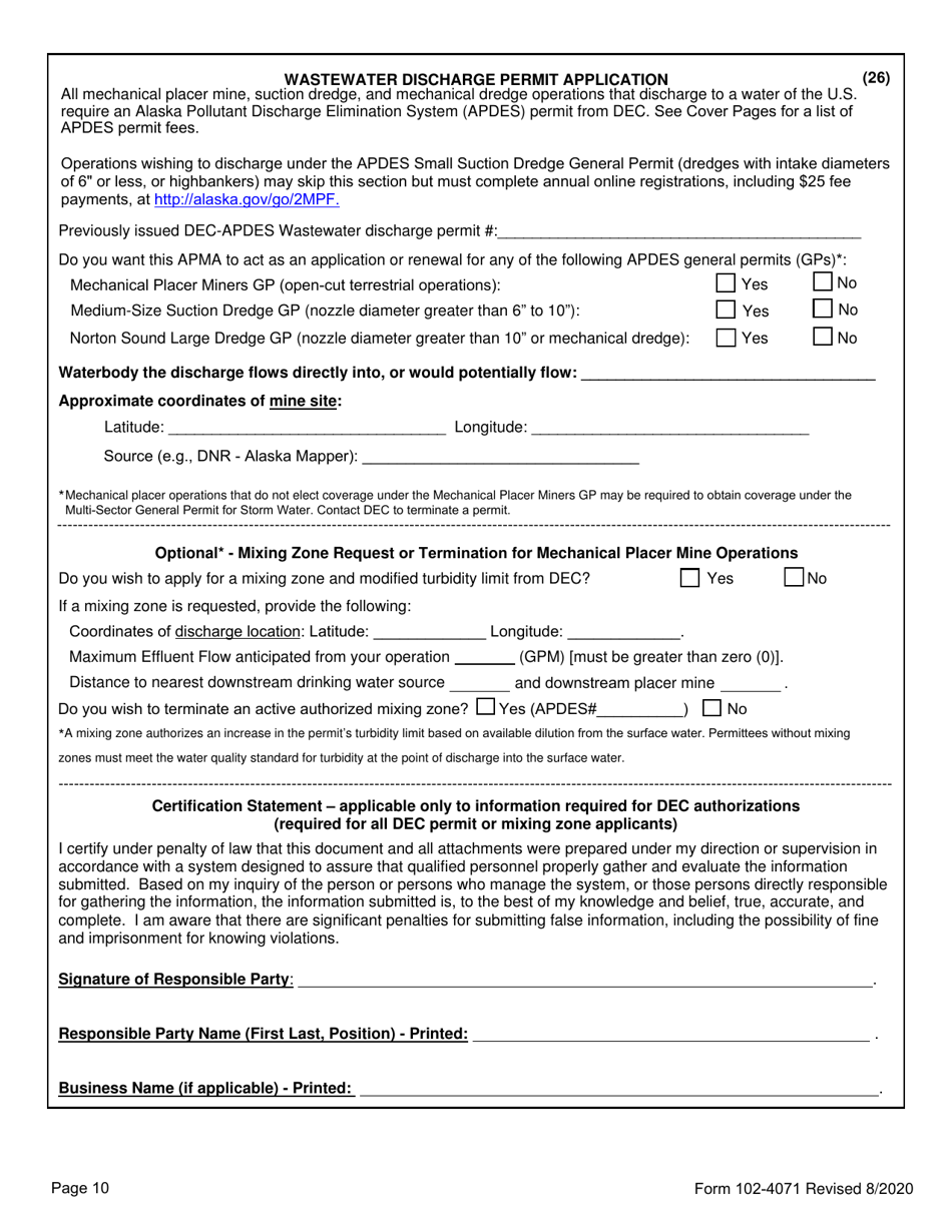 Form 102-4071 Application for Permits to Mine - Alaska, Page 16