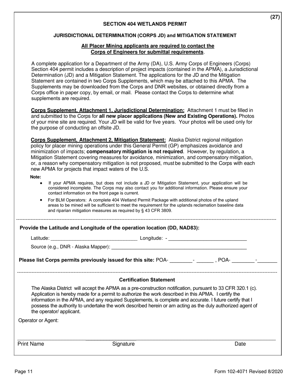 Form 102-4071 Application for Permits to Mine - Alaska, Page 17