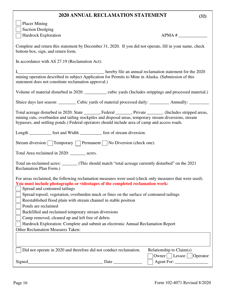 Form 102-4071 Application for Permits to Mine - Alaska, Page 23