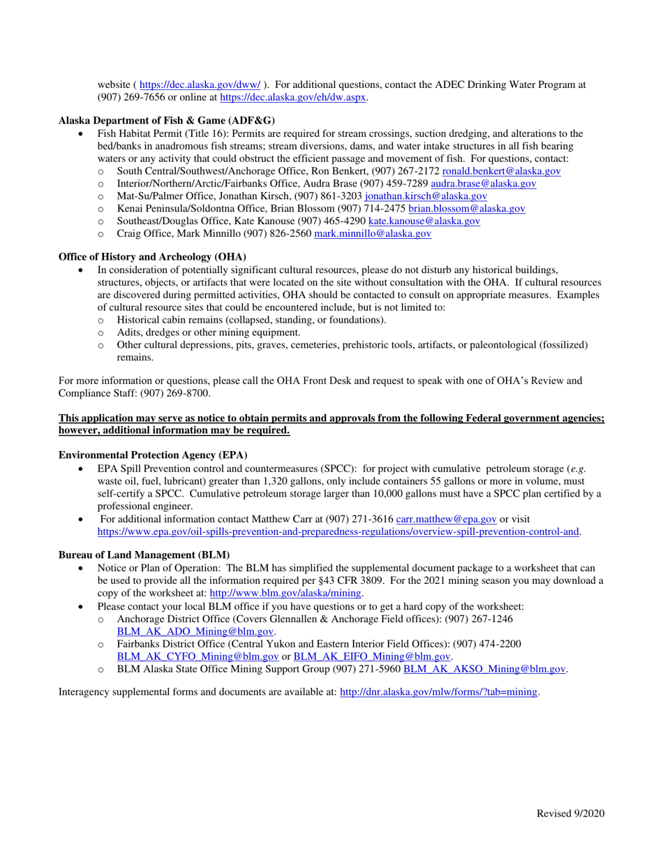 Form 102-4071 Application for Permits to Mine - Alaska, Page 3